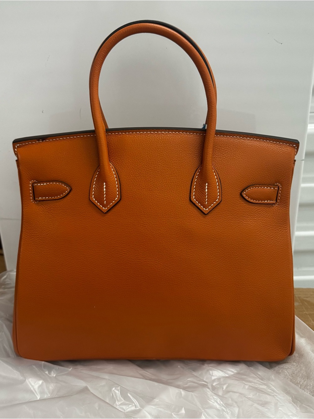 LEATHER INSIDE & OUT Gold Brown 30 BK Satchel Structured Belted w/ Gold HW - Picture 2 of 11